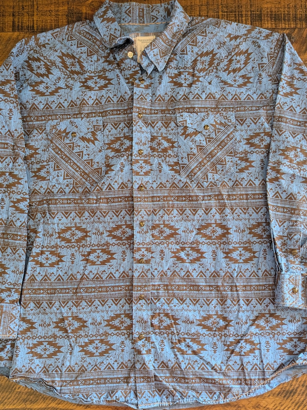 Panhandle Rough Stock Shirt XXL Pearl Snap Long Sleeve Southwest Blue Western